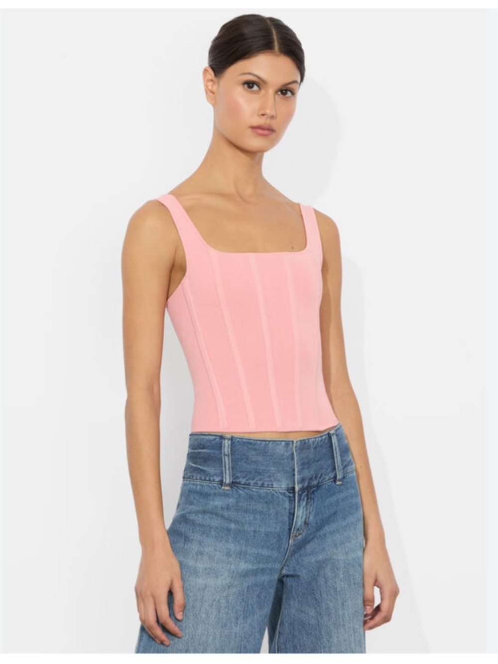Alice + Olivia Sariah Corset Tank Women's L Ribbed Square Neck Pink Dusty Rose